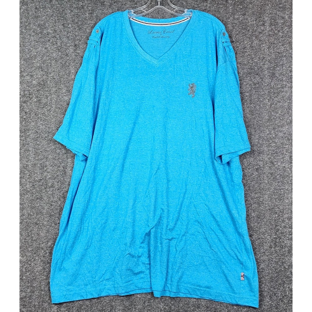 Lions Crest English Laundry T-Shirt Mens‎ 2XL Turquoise Blue V-Neck Epaulettes
